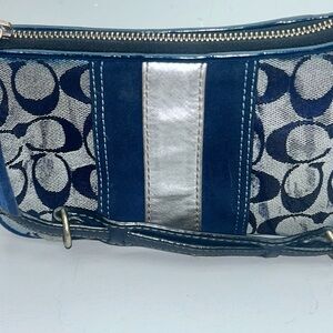 Vintage Coach Sufflette Handbag in denim and Silver